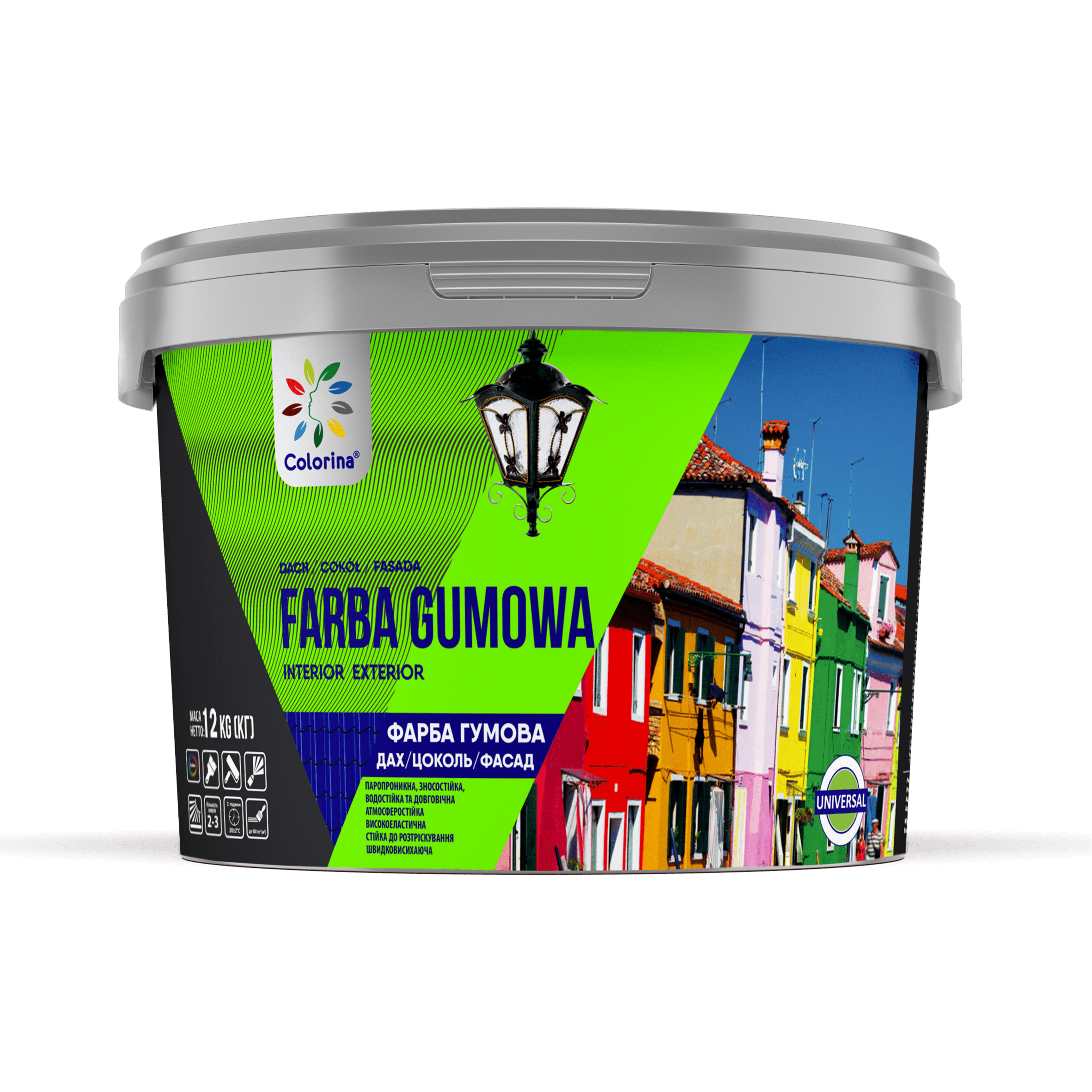 Фарба COLORINA гумова, акрилова, мат вишневий, RAL 3005, 6 кг